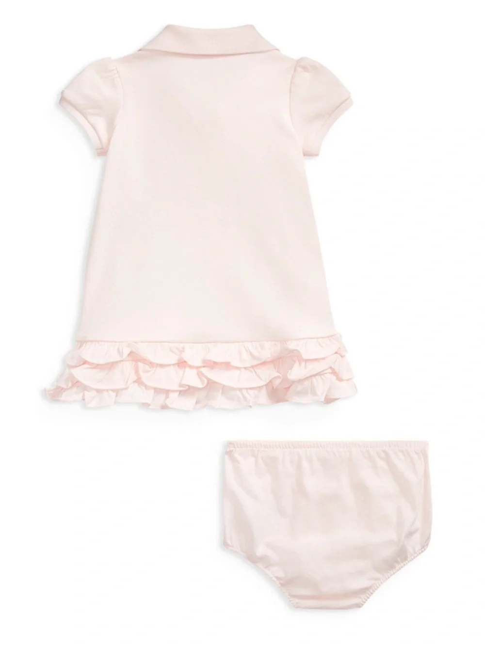 Ralph Lauren Pale Pink Polo Ruffle Baby Dress with ponies and bloomer 24 mo GUC